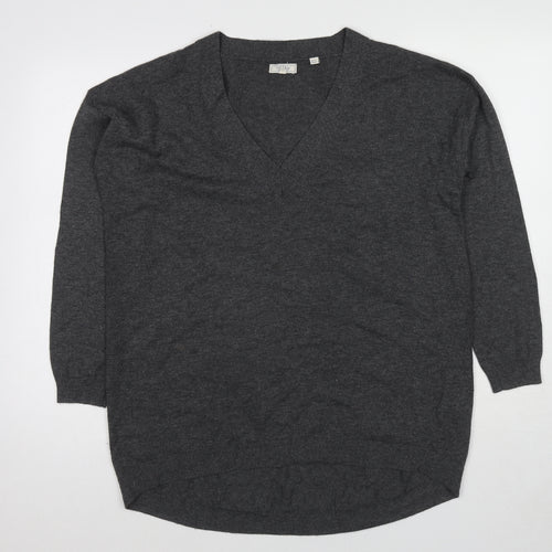 Fat Face Womens Grey V-Neck Wool Pullover Jumper Size 14