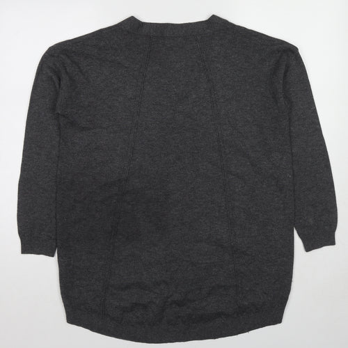Fat Face Womens Grey V-Neck Wool Pullover Jumper Size 14