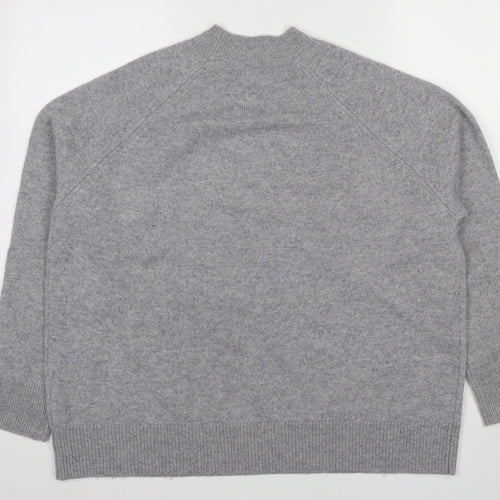 Woolovers Womens Grey Mock Neck Floral Wool Pullover Jumper Size XL