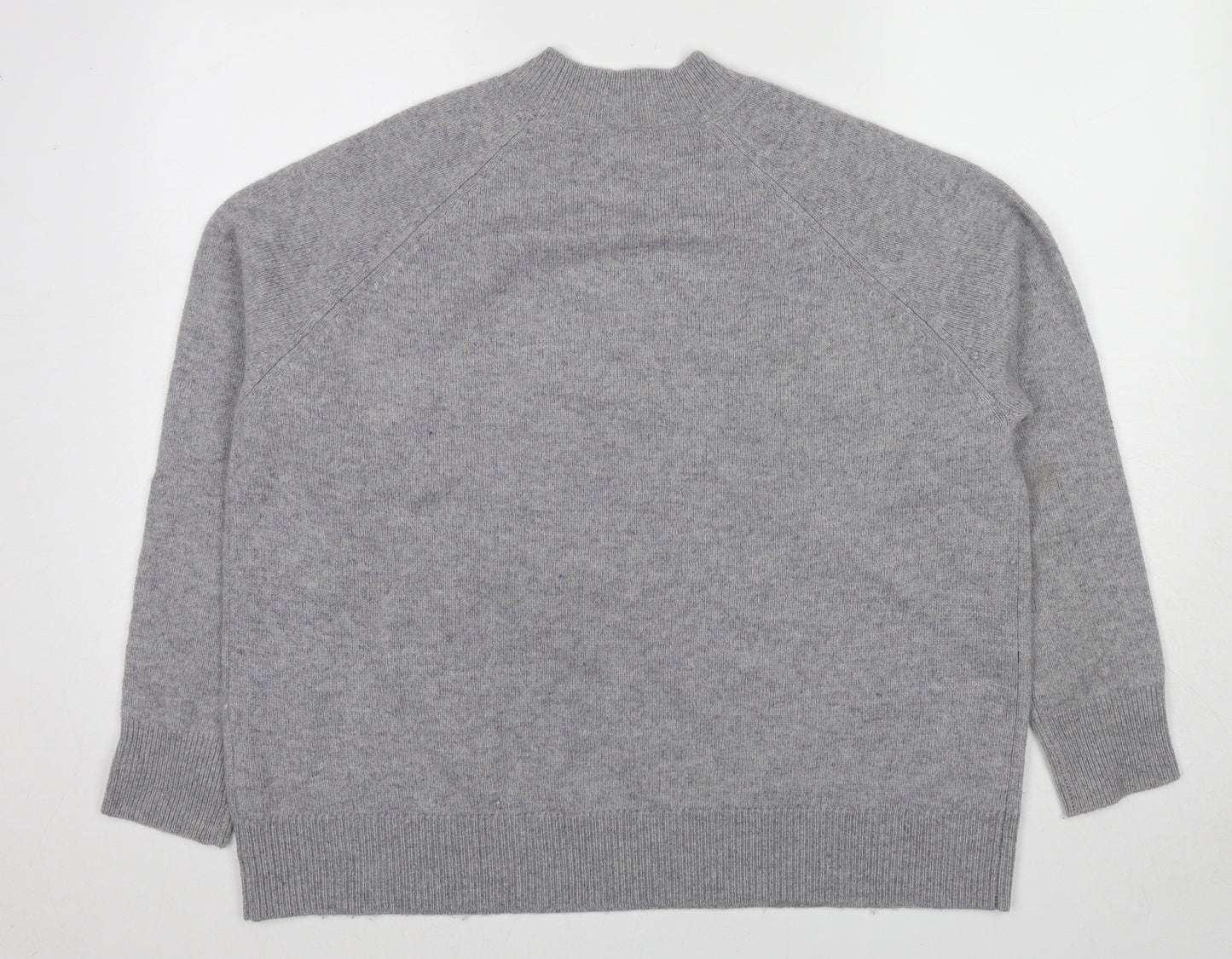 Woolovers Womens Grey Mock Neck Floral Wool Pullover Jumper Size XL