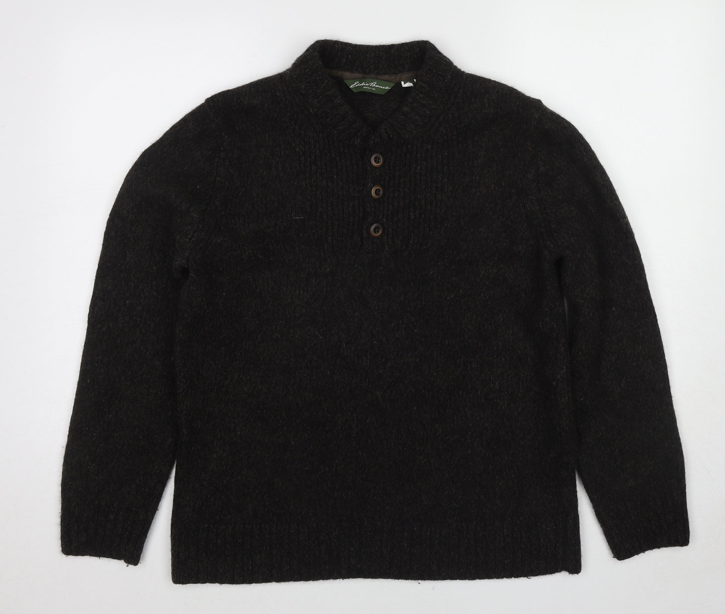 Eddie Bauer Mens Brown Mock Neck Wool Pullover Jumper Size L Long Sleeve