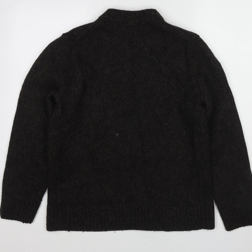 Eddie Bauer Mens Brown Mock Neck Wool Pullover Jumper Size L Long Sleeve