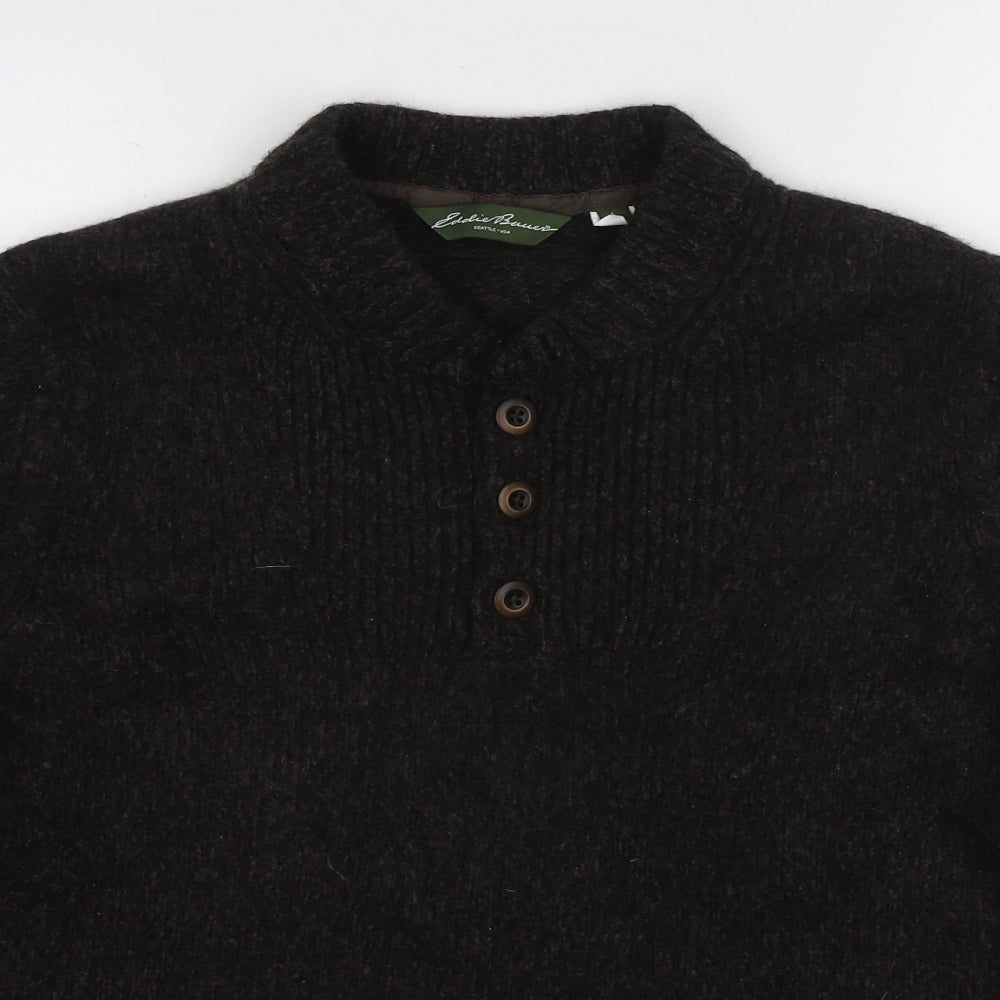Eddie Bauer Mens Brown Mock Neck Wool Pullover Jumper Size L Long Sleeve