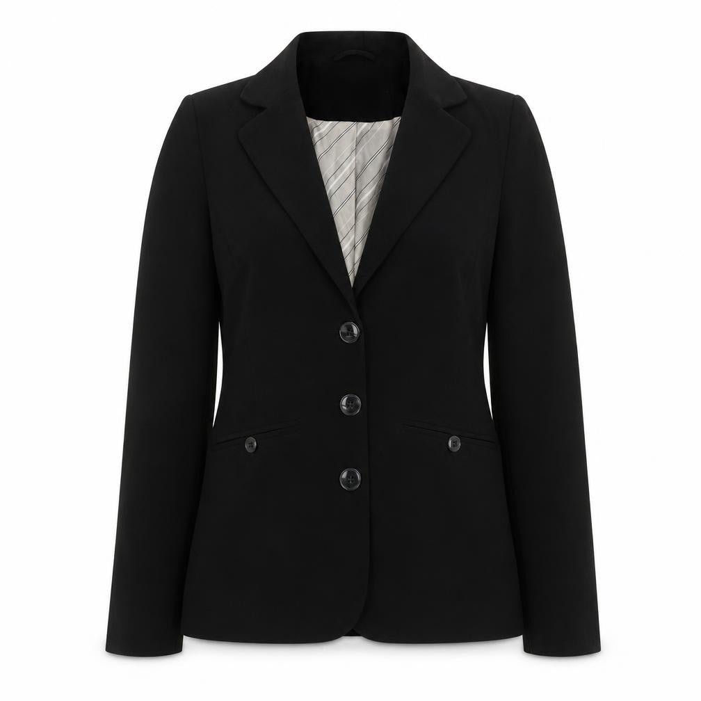 Front view of New Look women’s black polyester jacket blazer, size UK 10