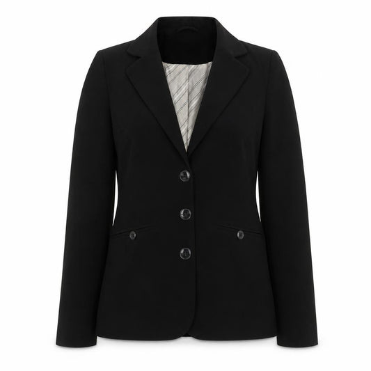 Front view of New Look women’s black polyester jacket blazer, size UK 10
