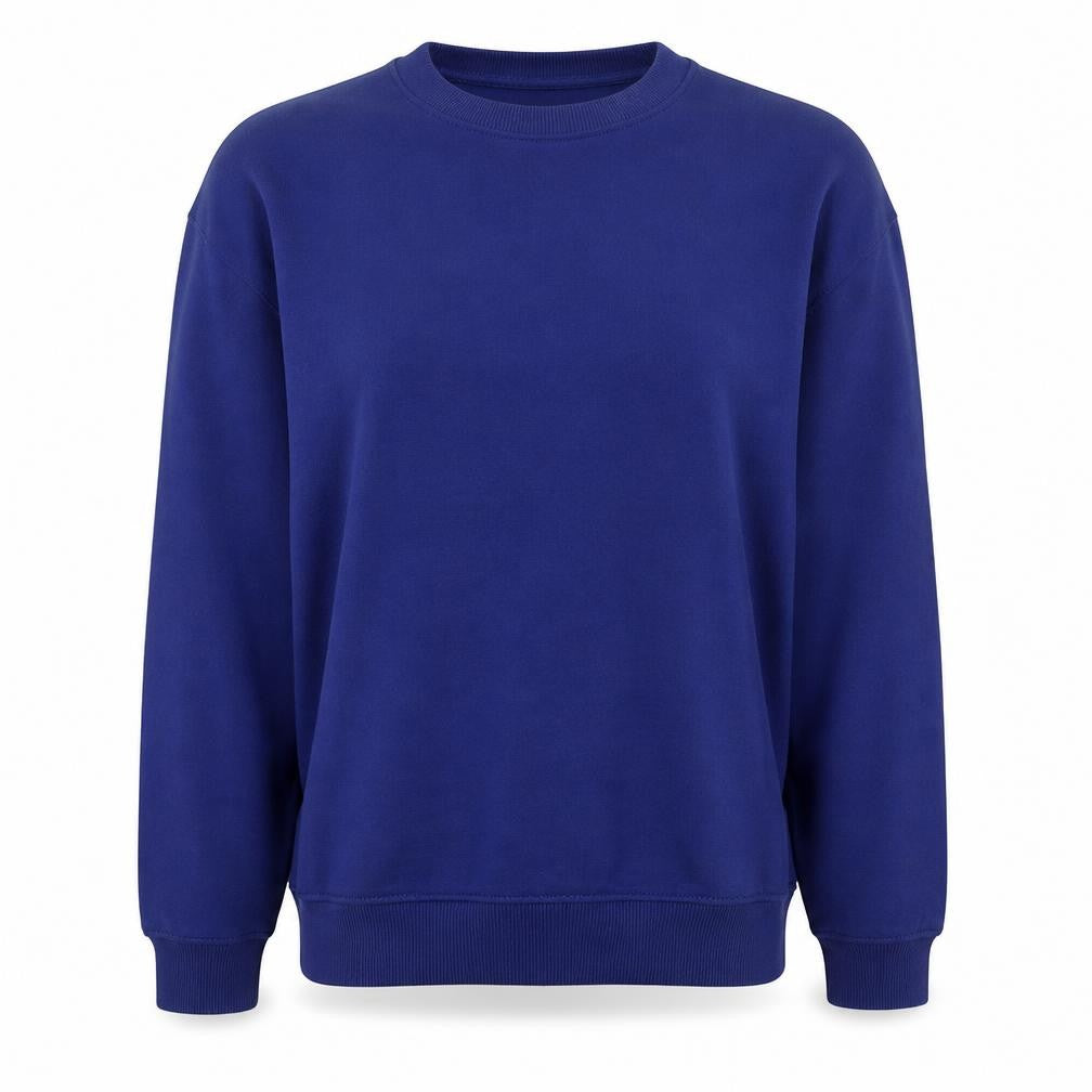 Front view of PRETTYLITTLETHING women’s blue cotton pullover sweatshirt, size S
