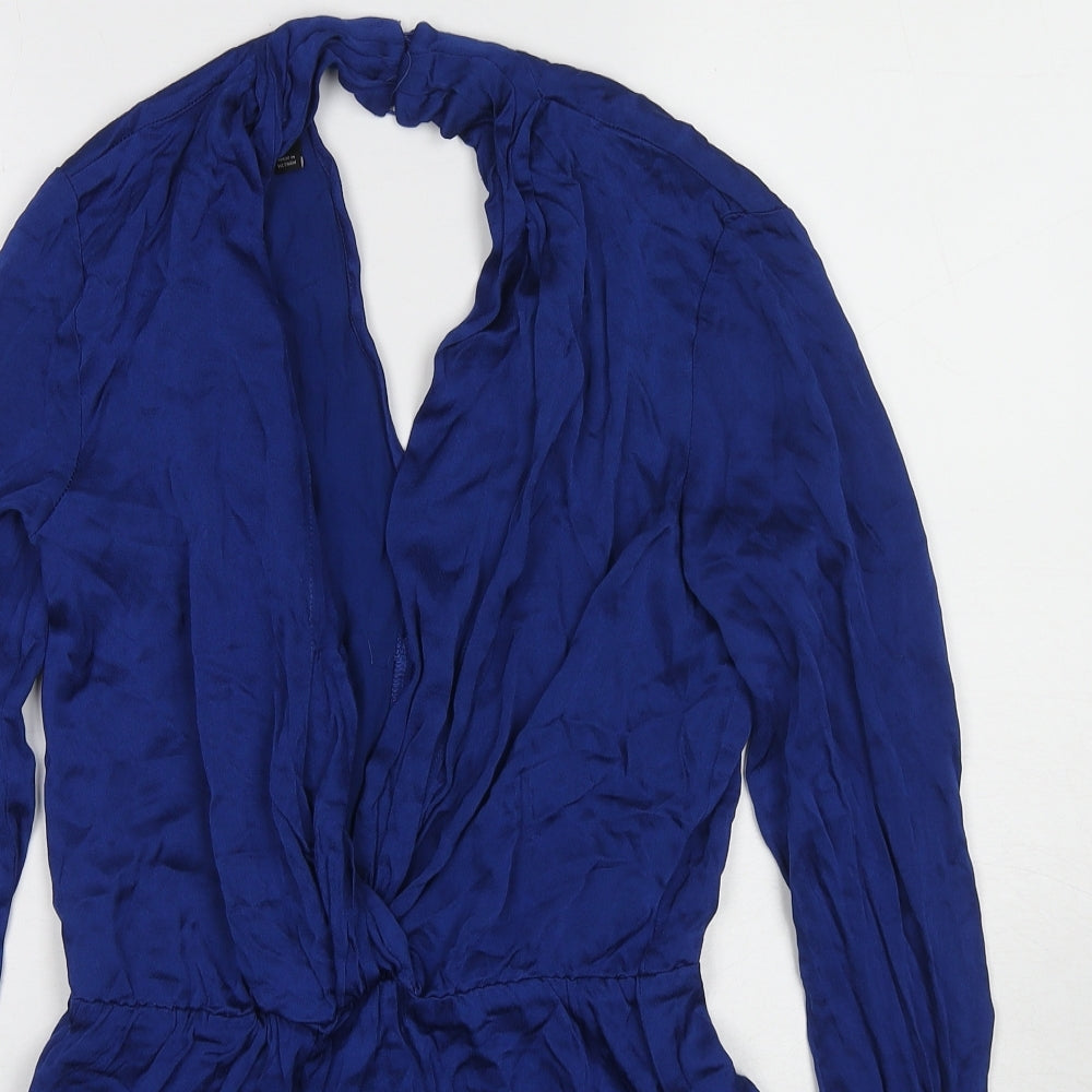 Mango Womens Blue Viscose Playsuit One-Piece Size S L3 in Button