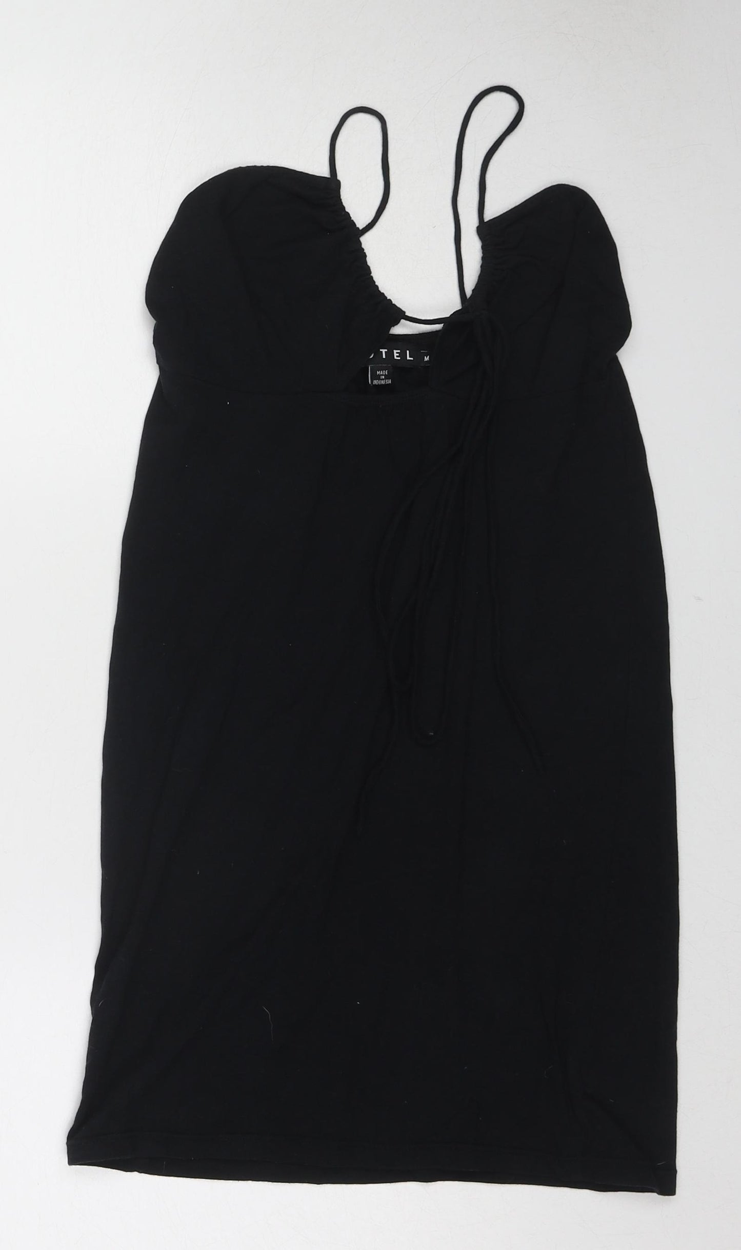 Motel Womens Black Polyester Slip Dress Size M Round Neck Tie