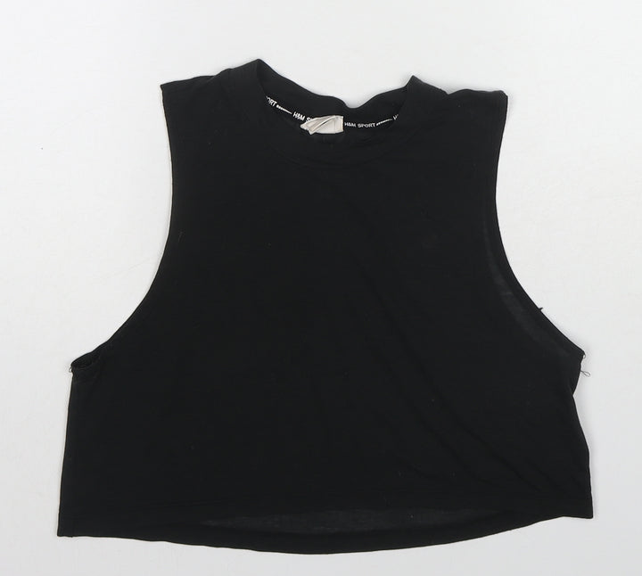 H&M Womens Black Polyester Cropped Tank Size S Crew Neck