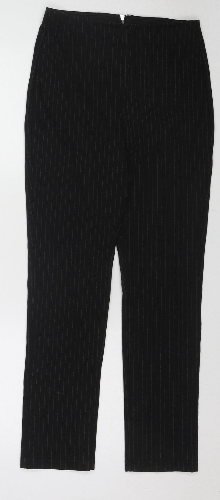 H&M Womens Black Striped Polyester Trousers Size S L27 in Regular Zip