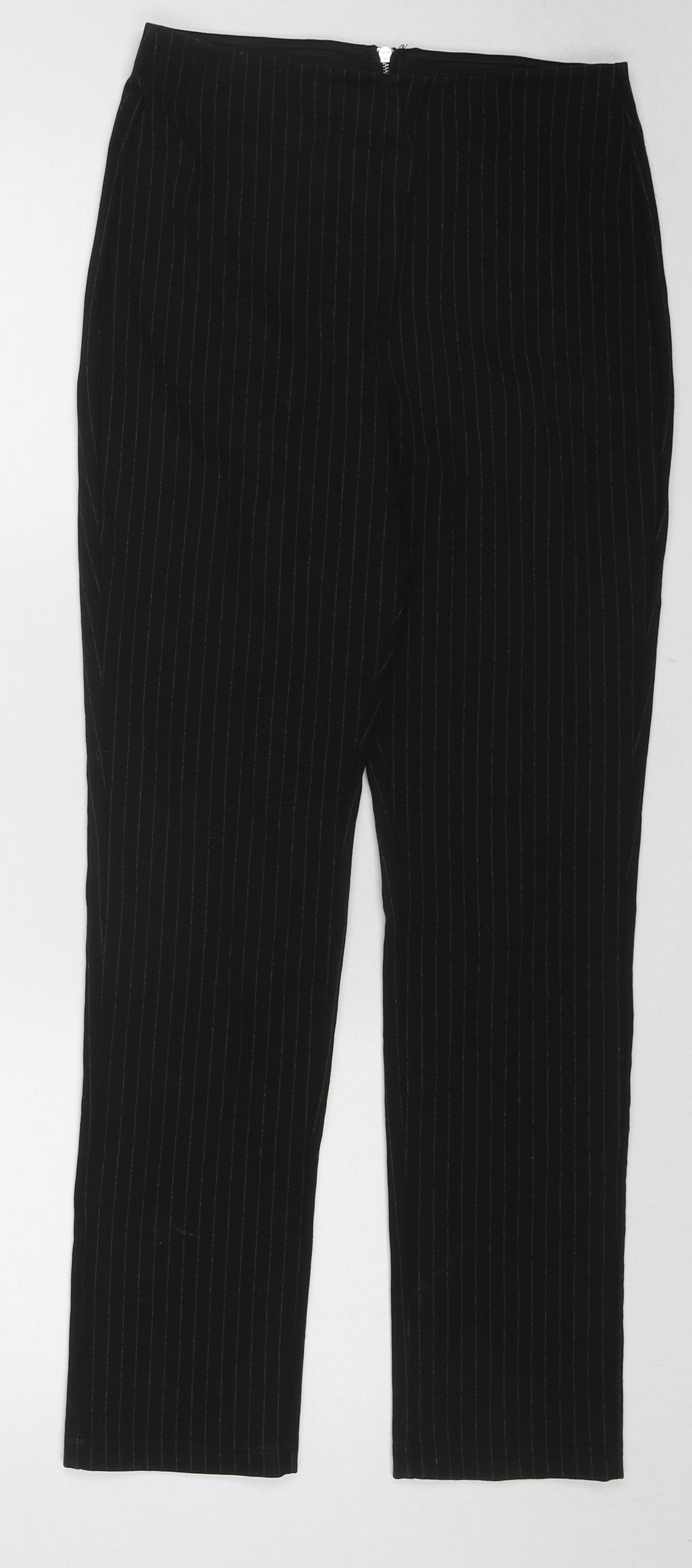 H&M Womens Black Striped Polyester Trousers Size S L27 in Regular Zip