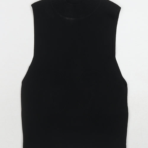 Bershka Womens Black Polyamide Basic Blouse Size L High Neck - Ribbed Chain Detail