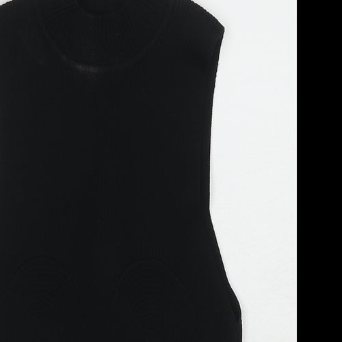Bershka Womens Black Polyamide Basic Blouse Size L High Neck - Ribbed Chain Detail