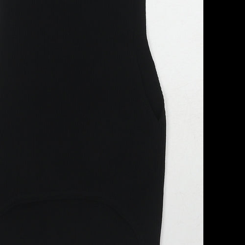 Bershka Womens Black Polyamide Basic Blouse Size L High Neck - Ribbed Chain Detail