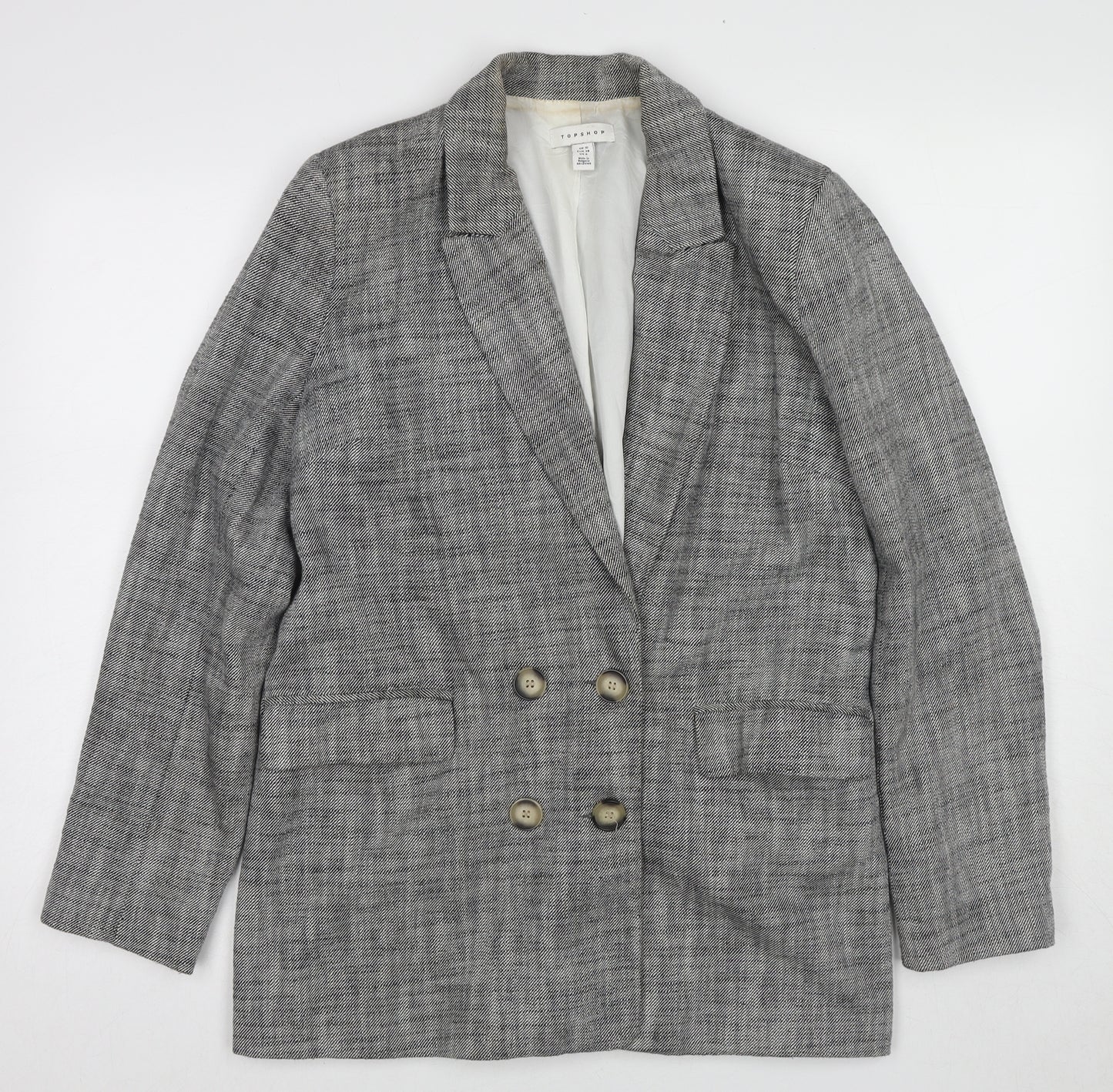 Topshop Womens Black Geometric Jacket Blazer Size 10 Button