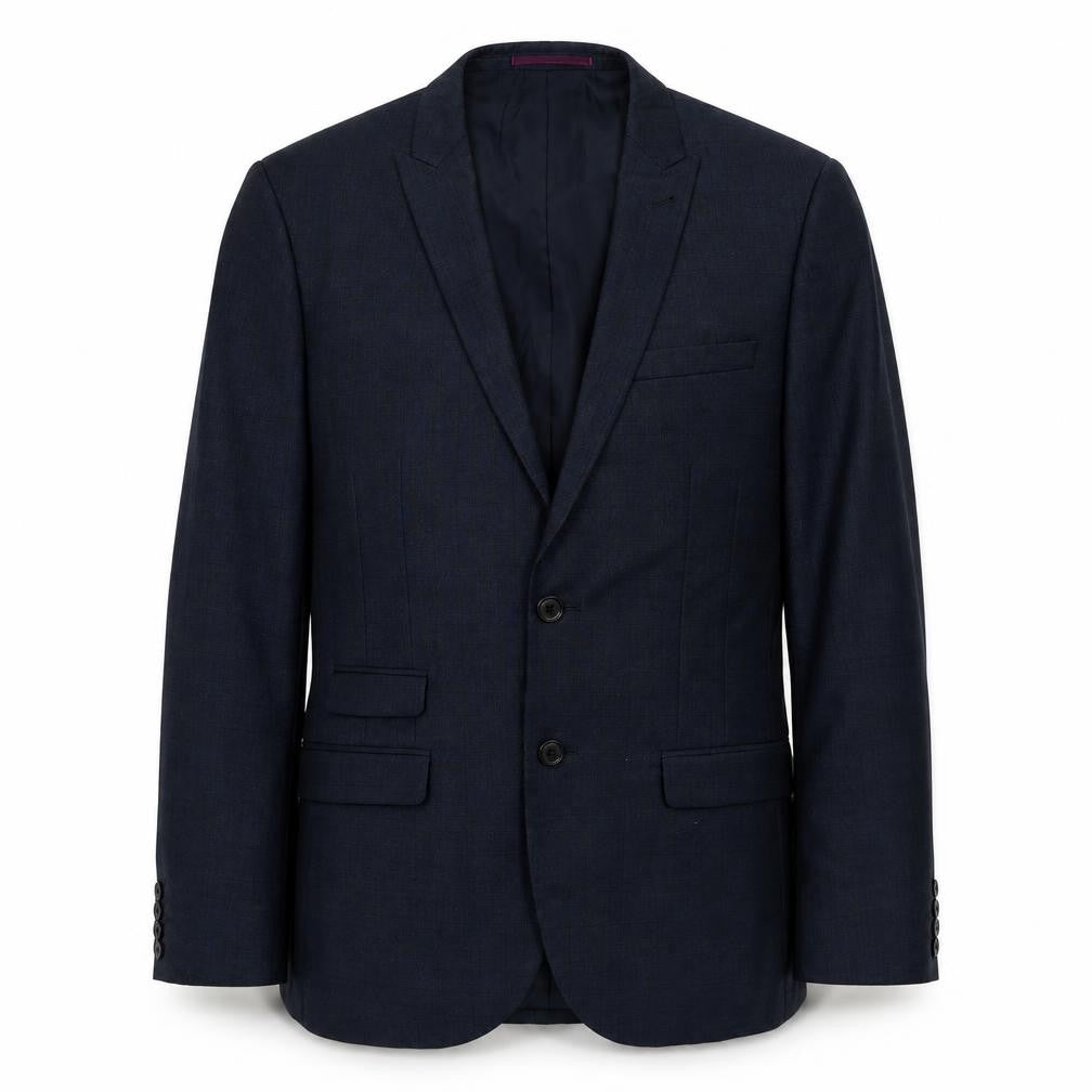 Front view of ONESIX5IVE5ive men’s blue plaid polyester jacket suit jacket, size 38, regular