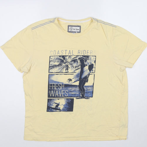 Fat Face Mens Yellow Cotton T-Shirt Size M Crew Neck