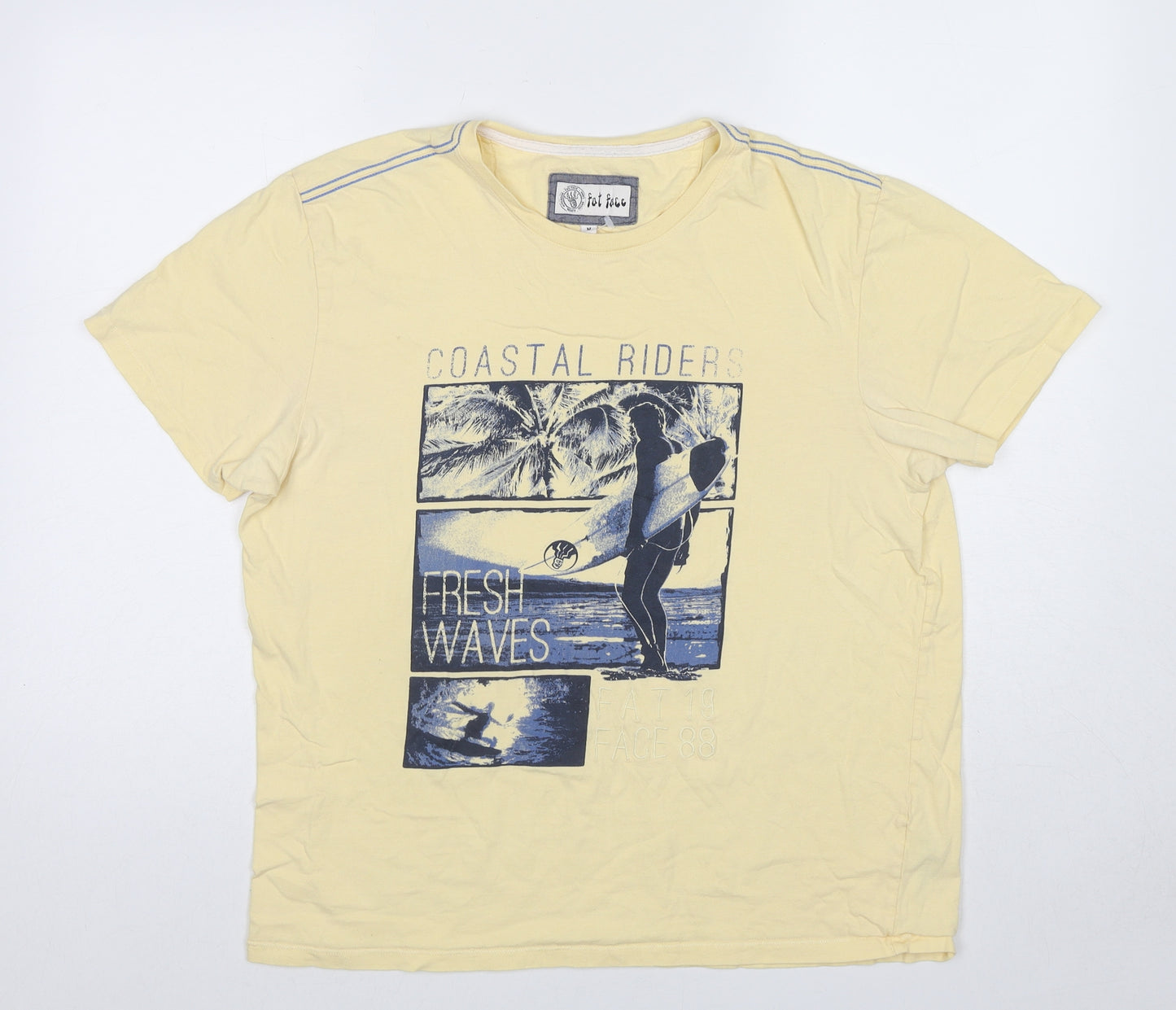 Fat Face Mens Yellow Cotton T-Shirt Size M Crew Neck