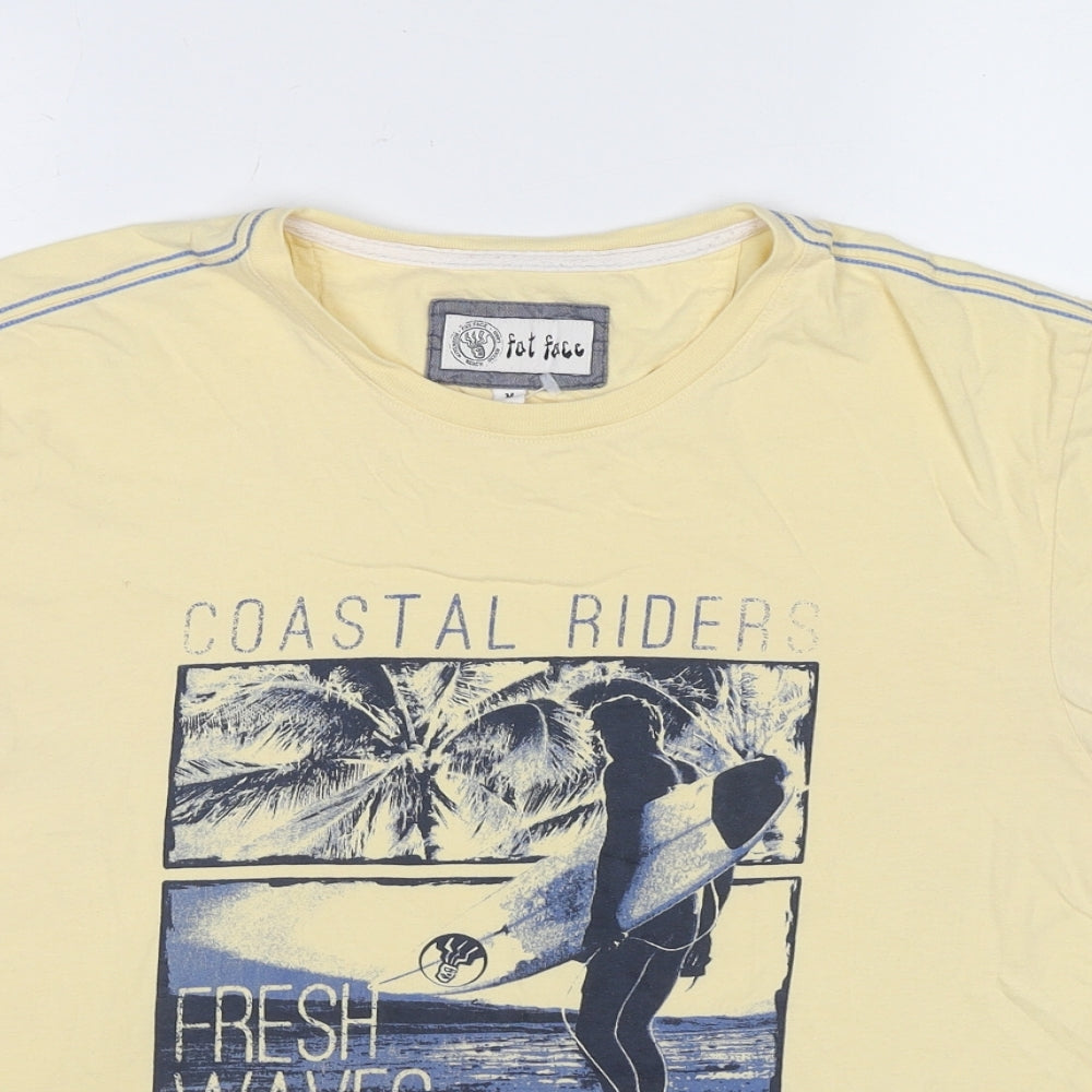 Fat Face Mens Yellow Cotton T-Shirt Size M Crew Neck