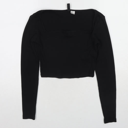Divided by H&M Womens Black Cotton Cropped T-Shirt Size S Square Neck - Ribbed