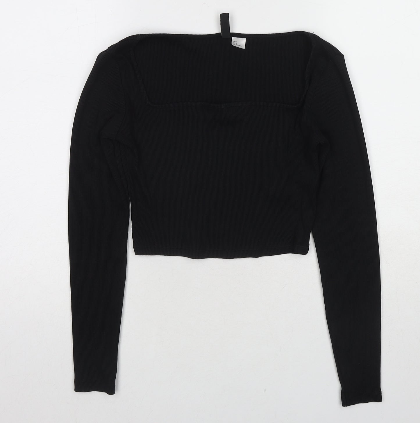 Divided by H&M Womens Black Cotton Cropped T-Shirt Size S Square Neck - Ribbed