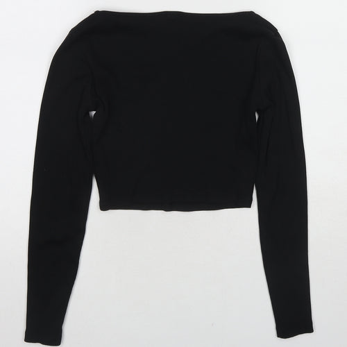 Divided by H&M Womens Black Cotton Cropped T-Shirt Size S Square Neck - Ribbed