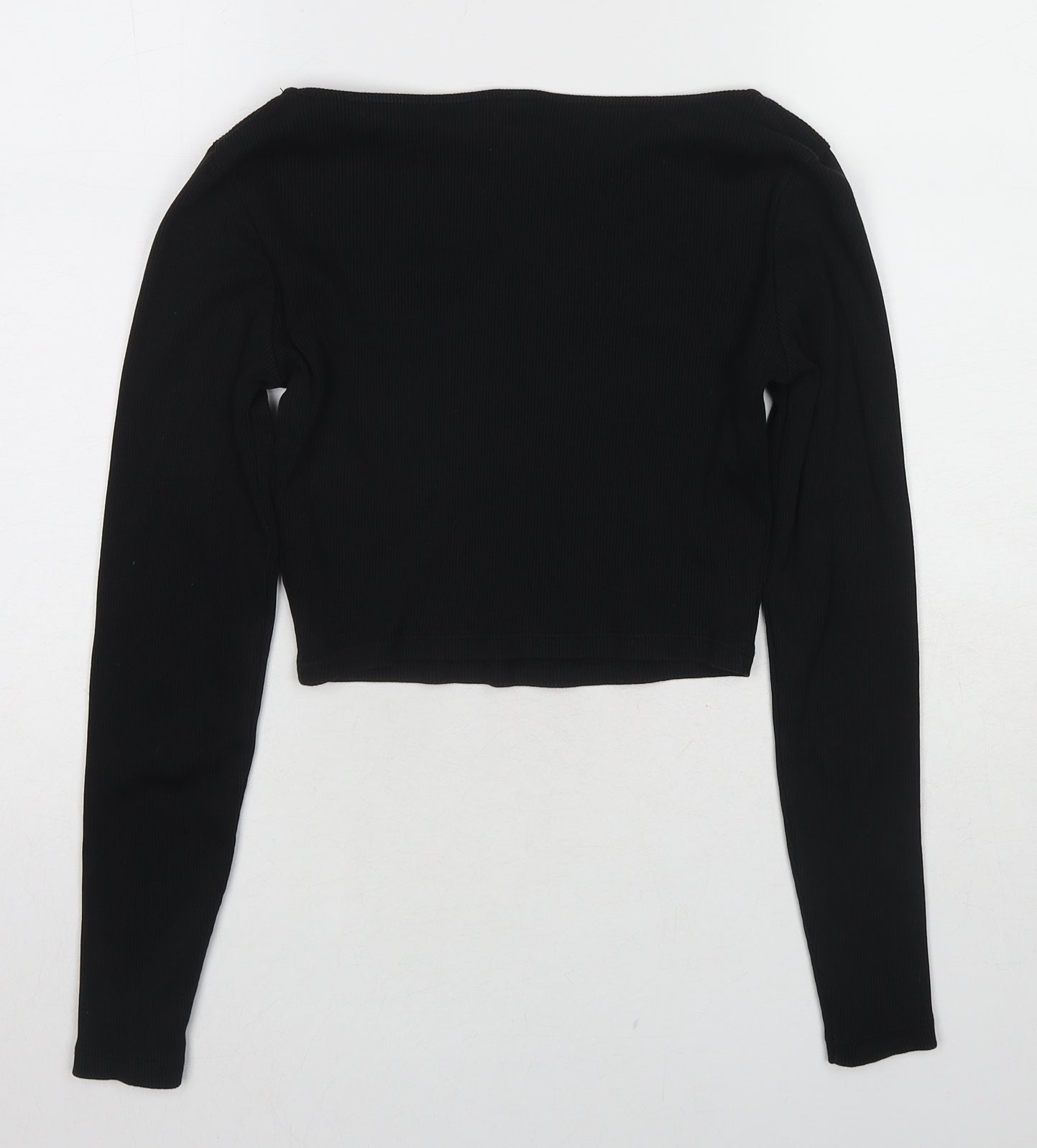 Divided by H&M Womens Black Cotton Cropped T-Shirt Size S Square Neck - Ribbed