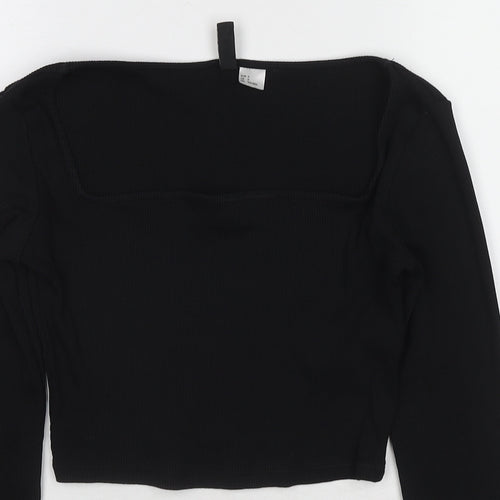 Divided by H&M Womens Black Cotton Cropped T-Shirt Size S Square Neck - Ribbed