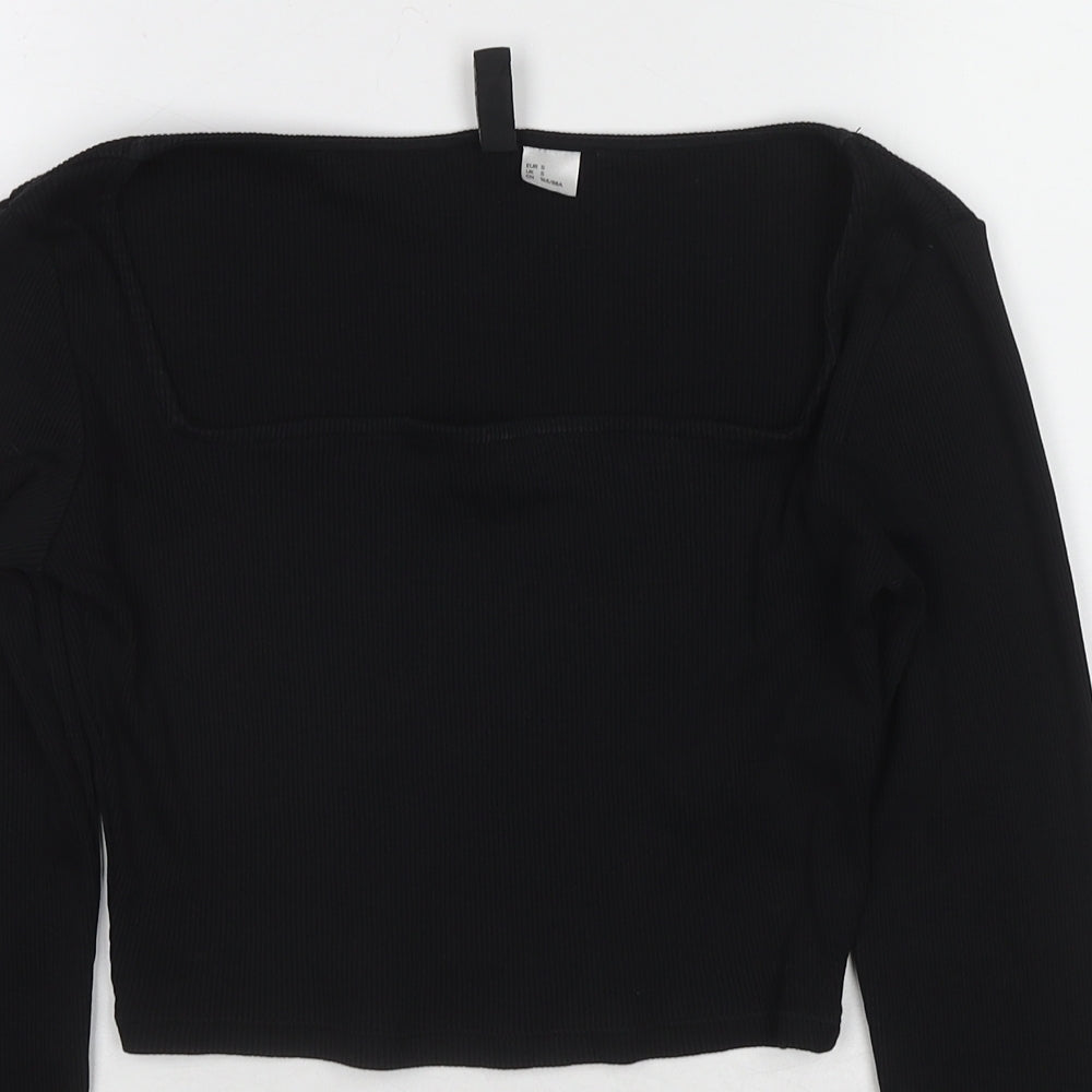 Divided by H&M Womens Black Cotton Cropped T-Shirt Size S Square Neck - Ribbed