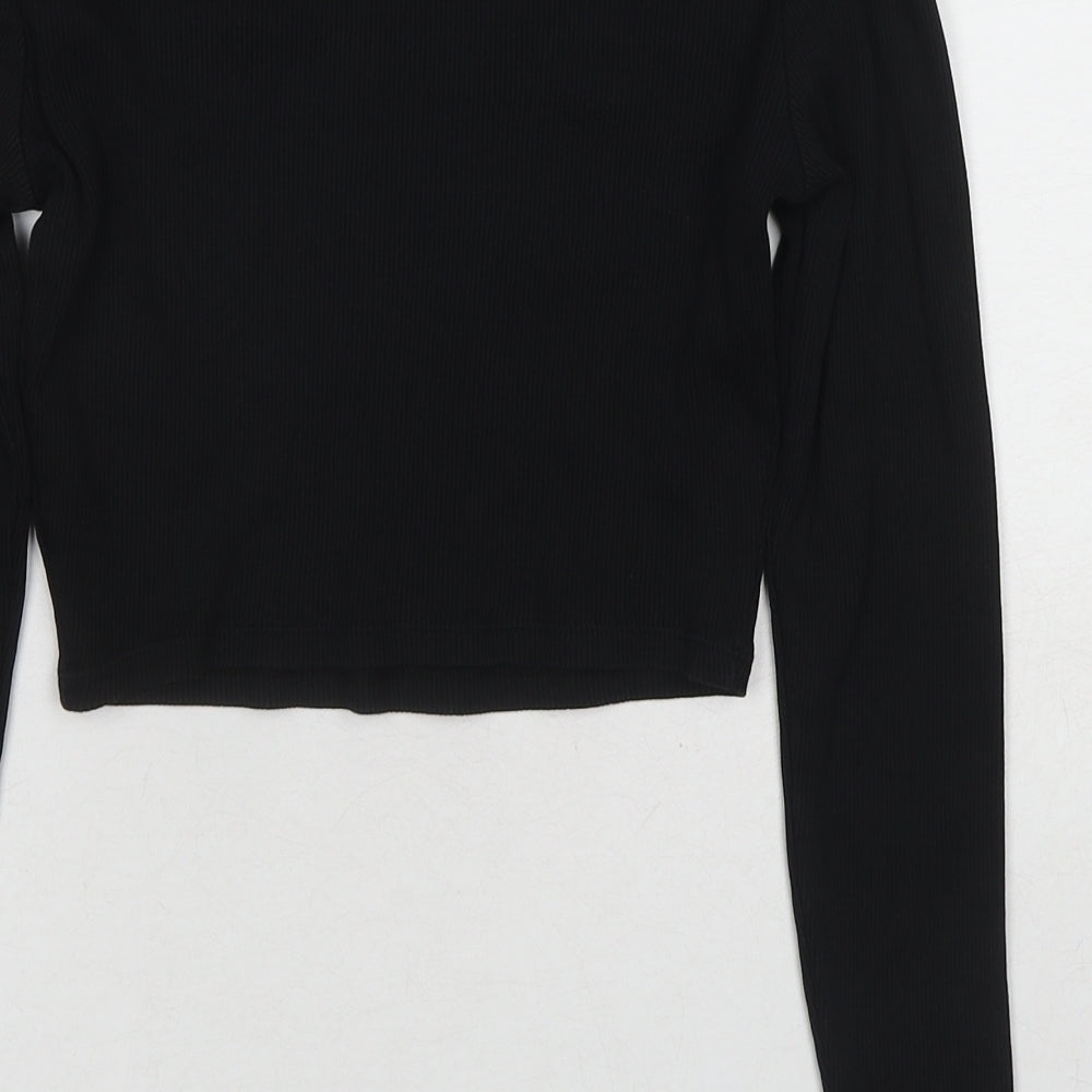 Divided by H&M Womens Black Cotton Cropped T-Shirt Size S Square Neck - Ribbed