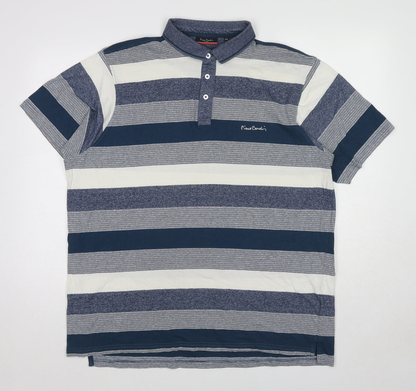 Pierre Cardin Mens Blue Striped Cotton Polo Size 3XL Collared Button