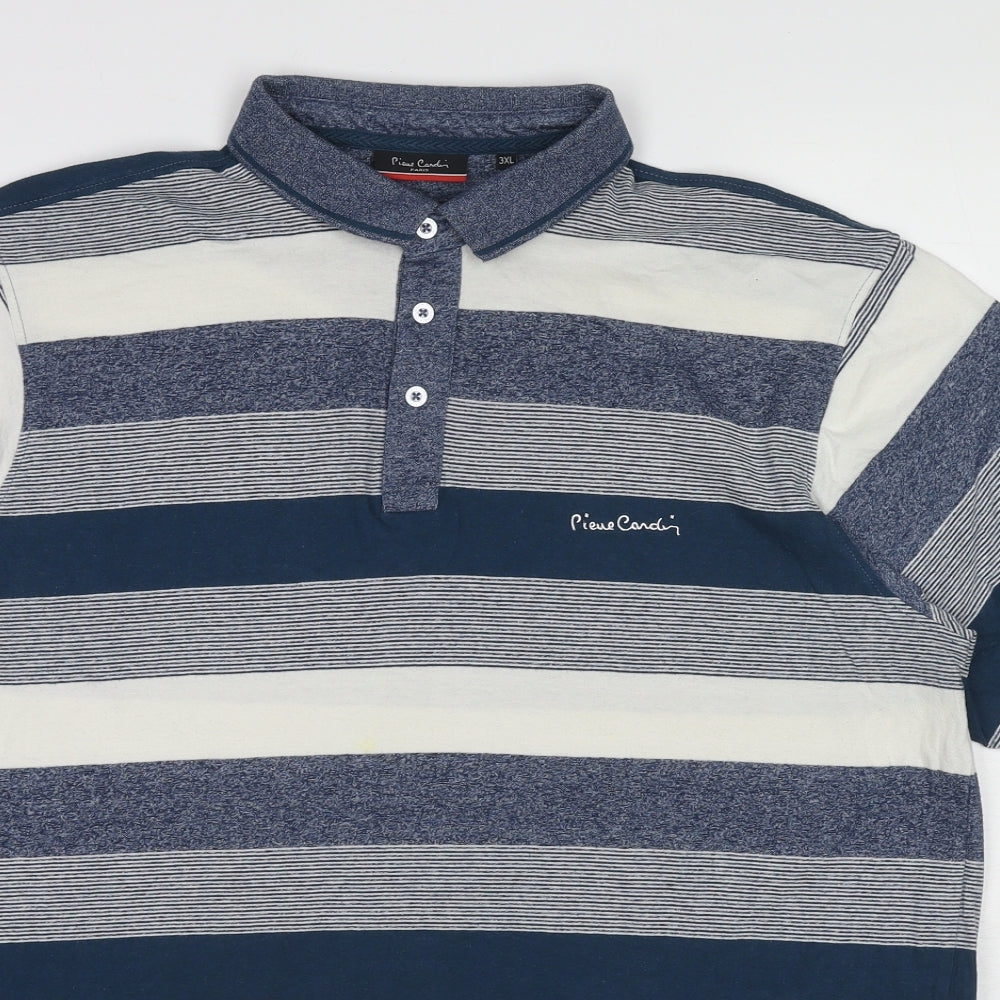 Pierre Cardin Mens Blue Striped Cotton Polo Size 3XL Collared Button