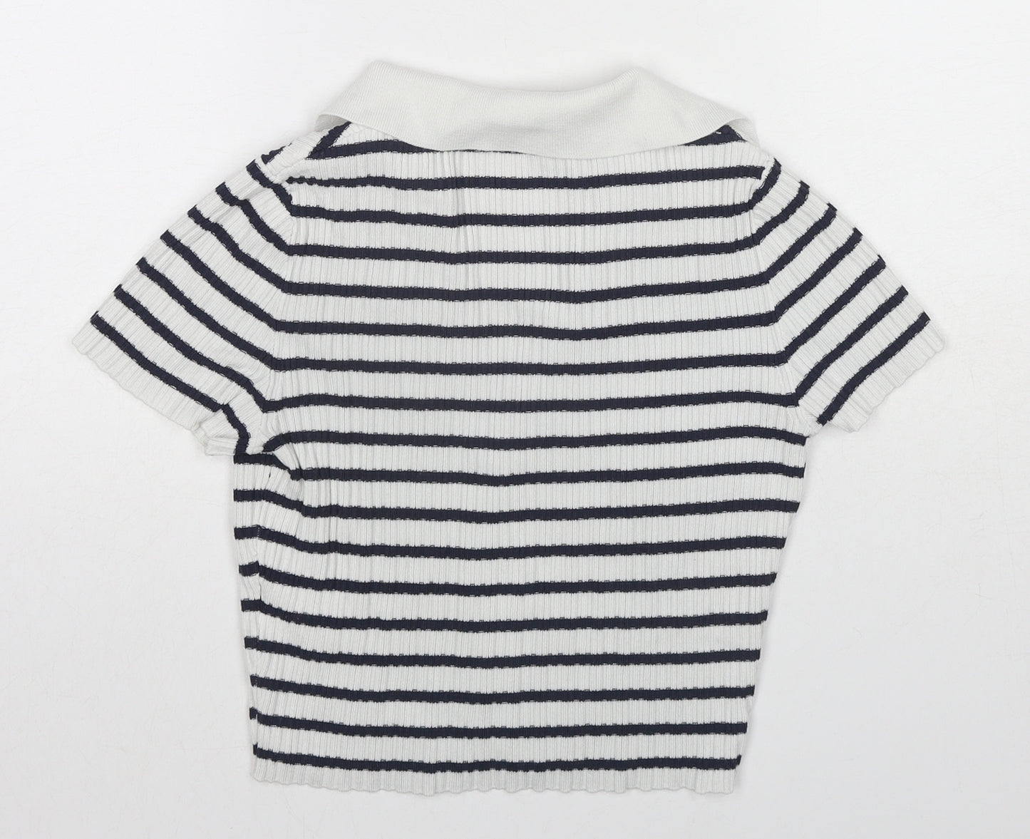 H&M Womens Blue Striped Viscose Cropped Button-Up Size XS Collared