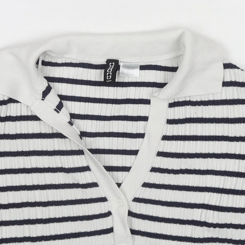 H&M Womens Blue Striped Viscose Cropped Button-Up Size XS Collared