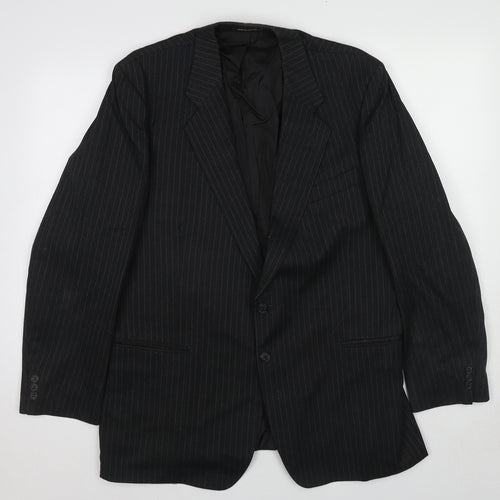 St Michael Mens Black Striped Wool Jacket Suit Jacket Size 44 Regular