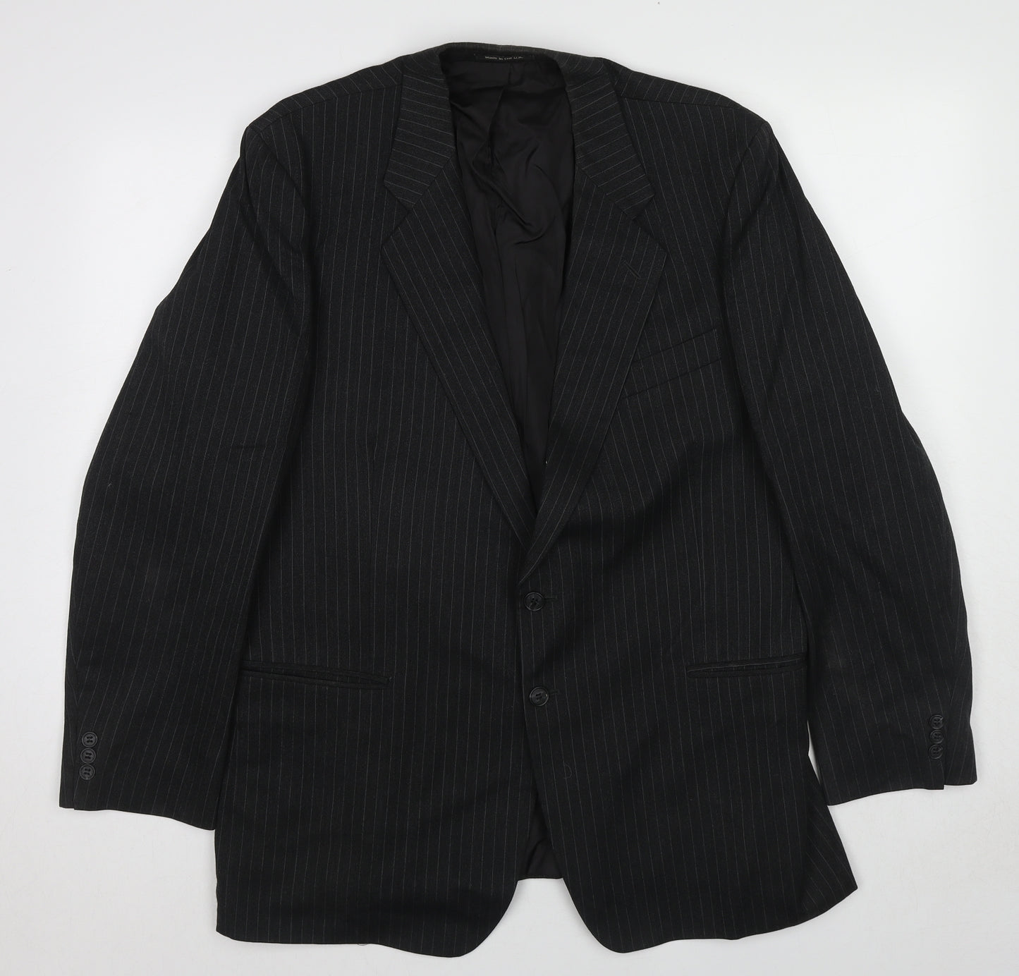 St Michael Mens Black Striped Wool Jacket Suit Jacket Size 44 Regular