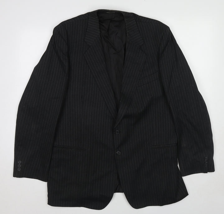 St Michael Mens Black Striped Wool Jacket Suit Jacket Size 44 Regular