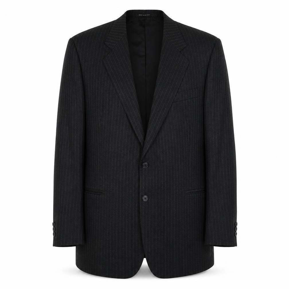 Front view of St Michael men’s black striped wool jacket suit jacket, size 44, regular