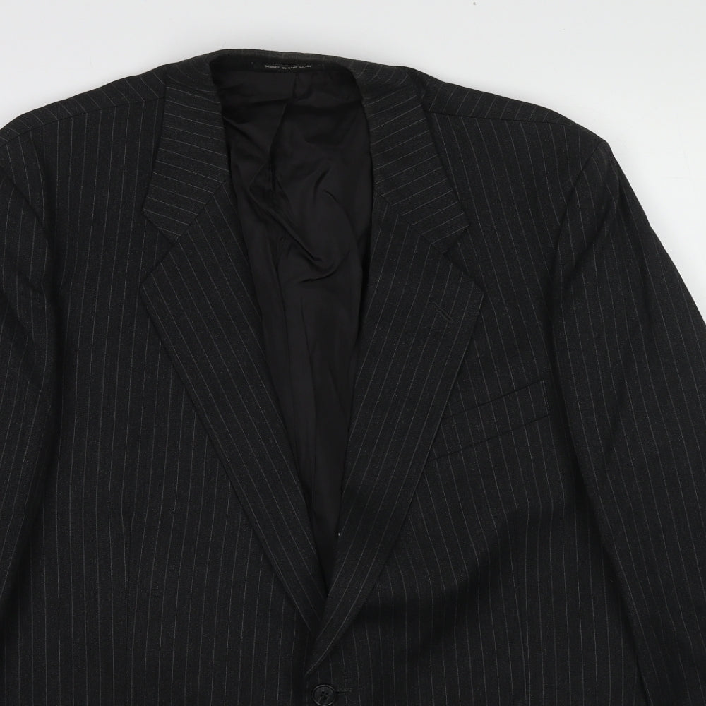 St Michael Mens Black Striped Wool Jacket Suit Jacket Size 44 Regular
