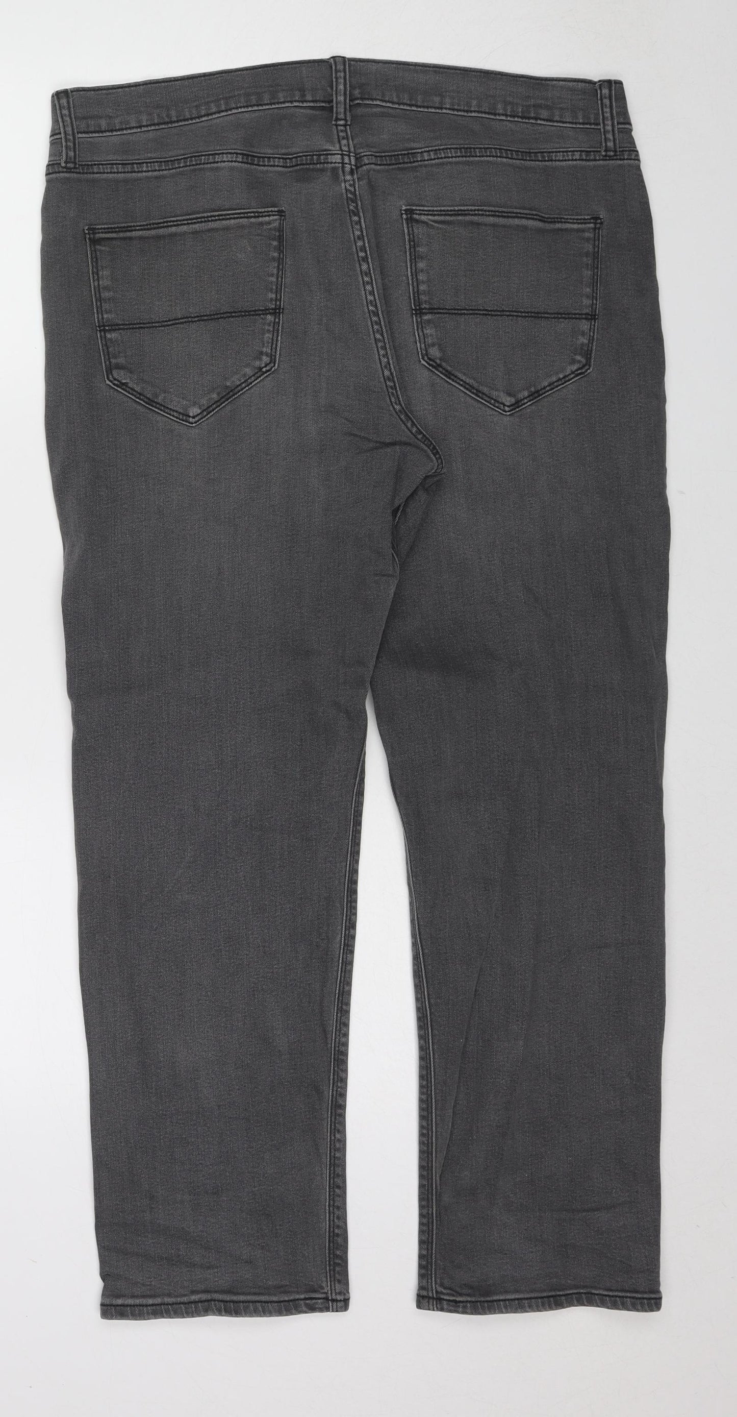 Marks and Spencer Mens Grey Cotton Straight Jeans Size 34 in L29 in Regular Zip