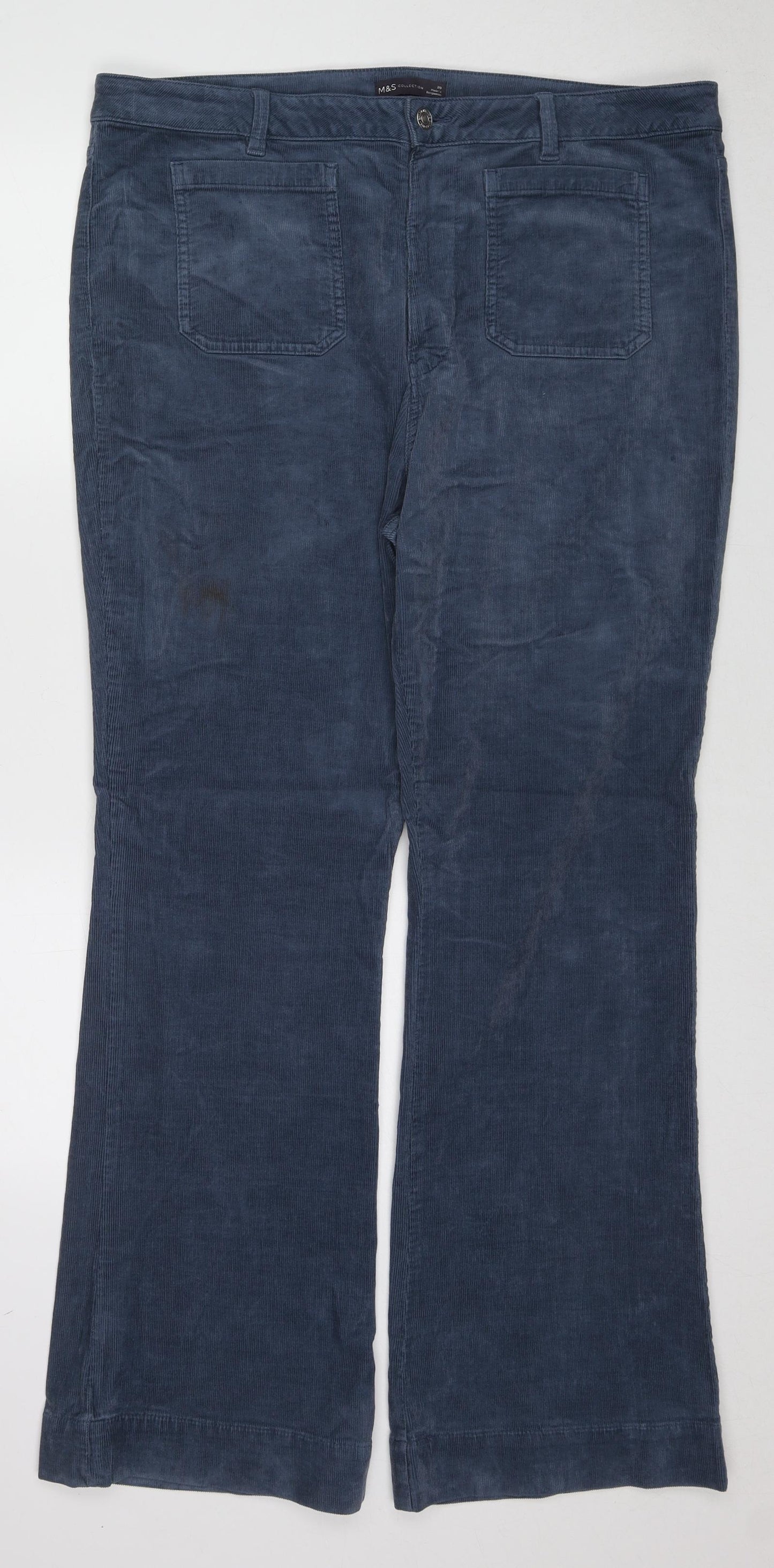 Marks and Spencer Womens Blue Cotton Trousers Size 20 L31 in Regular Zip