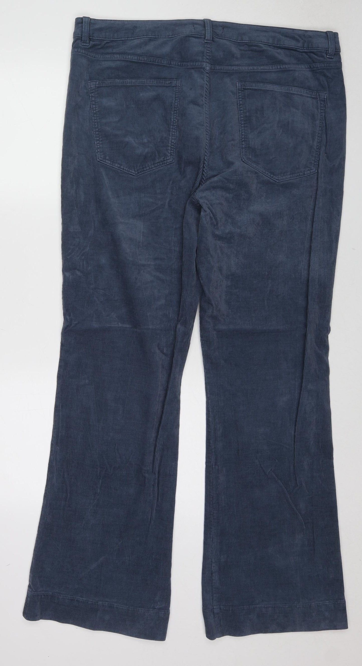 Marks and Spencer Womens Blue Cotton Trousers Size 20 L31 in Regular Zip