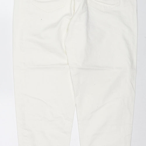 Marks and Spencer Womens White Cotton Tapered Jeans Size 14 L26 in Regular Zip