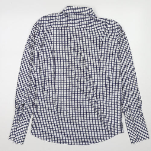 Butler and Webb Mens Blue Check Cotton Button-Up Size 16 Collared Button