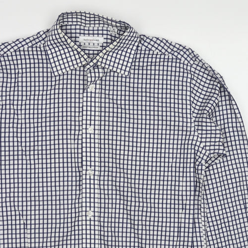 Butler and Webb Mens Blue Check Cotton Button-Up Size 16 Collared Button