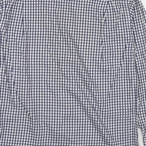 Butler and Webb Mens Blue Check Cotton Button-Up Size 16 Collared Button