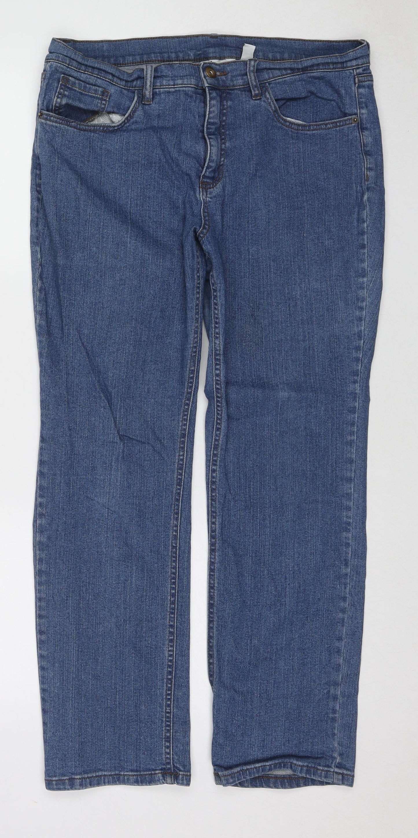 D&Co. Womens Blue Cotton Straight Jeans Size 18 L28 in Regular Zip