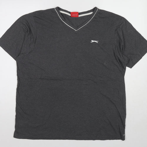 Slazenger Mens Grey Cotton T-Shirt Size XL V-Neck