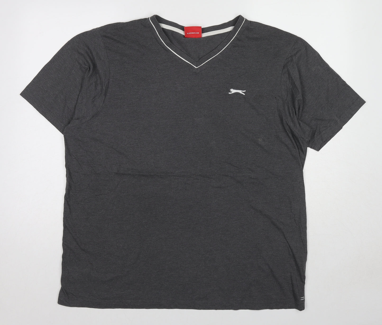 Slazenger Mens Grey Cotton T-Shirt Size XL V-Neck