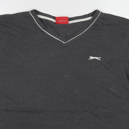 Slazenger Mens Grey Cotton T-Shirt Size XL V-Neck